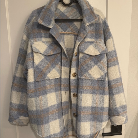 Plaid Blue and Cream Women's Jacket - Picture 1 of 3